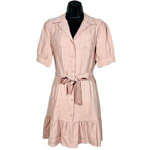 Paige Belted Shirt Dress Blush Pink Short Sleeve Casual Cute - XS